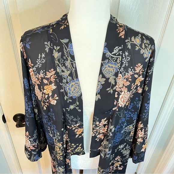 Tahari Women’s Blue/Yellow/Pink Floral Kimono Duster Top L/XL Swim Cover Up - Picture 6 of 11